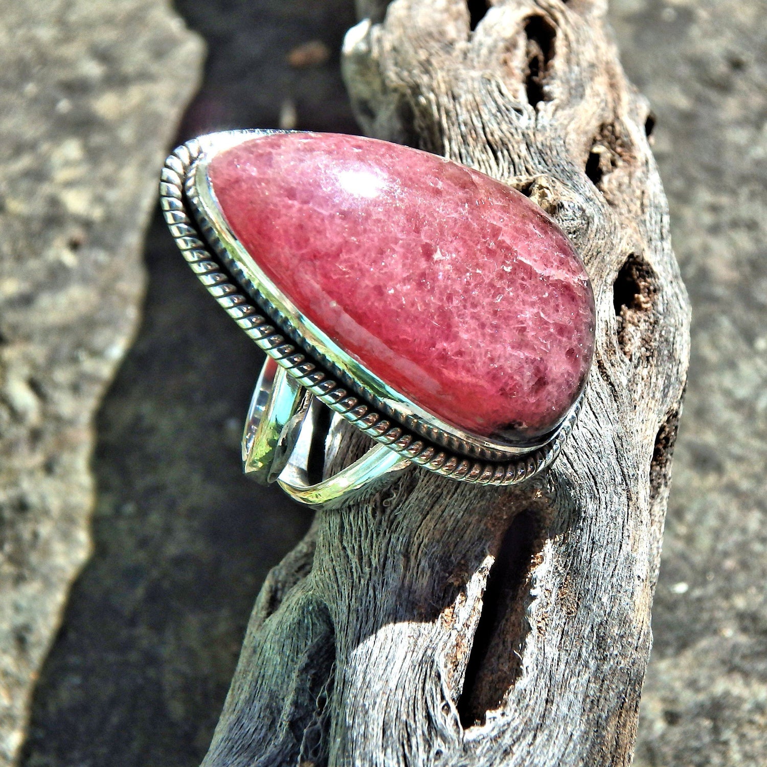  Deep Cranberry Red & Hints of Black Rhodonite Ring in Sterling Silver (Size 6)