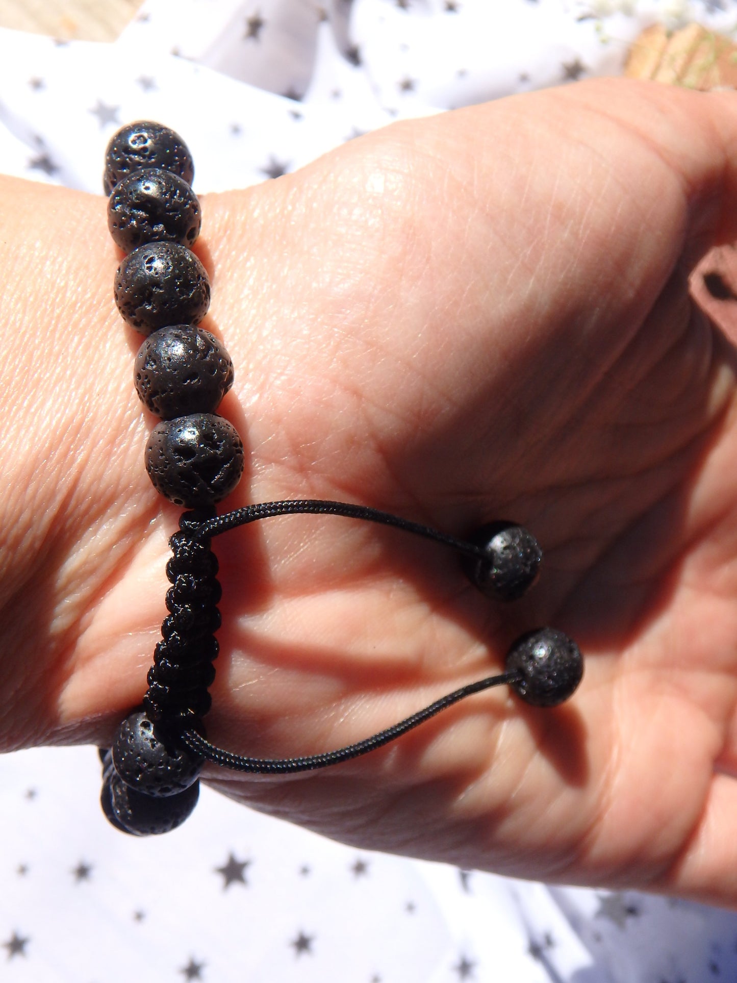 Optical Polished Pink Rose Quartz & Lava Stone Adjustable Bracelet - Metiz Tier Price