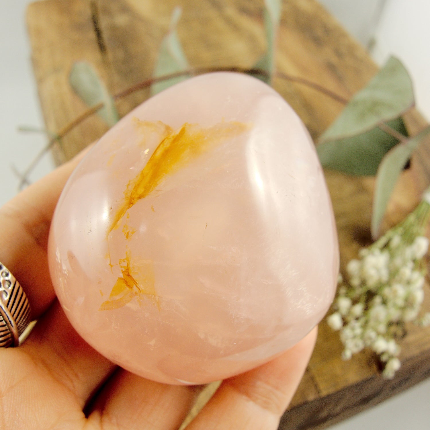 Gorgeous Optical Pink Rose Quartz Palm Stone - Earth Family Crystals