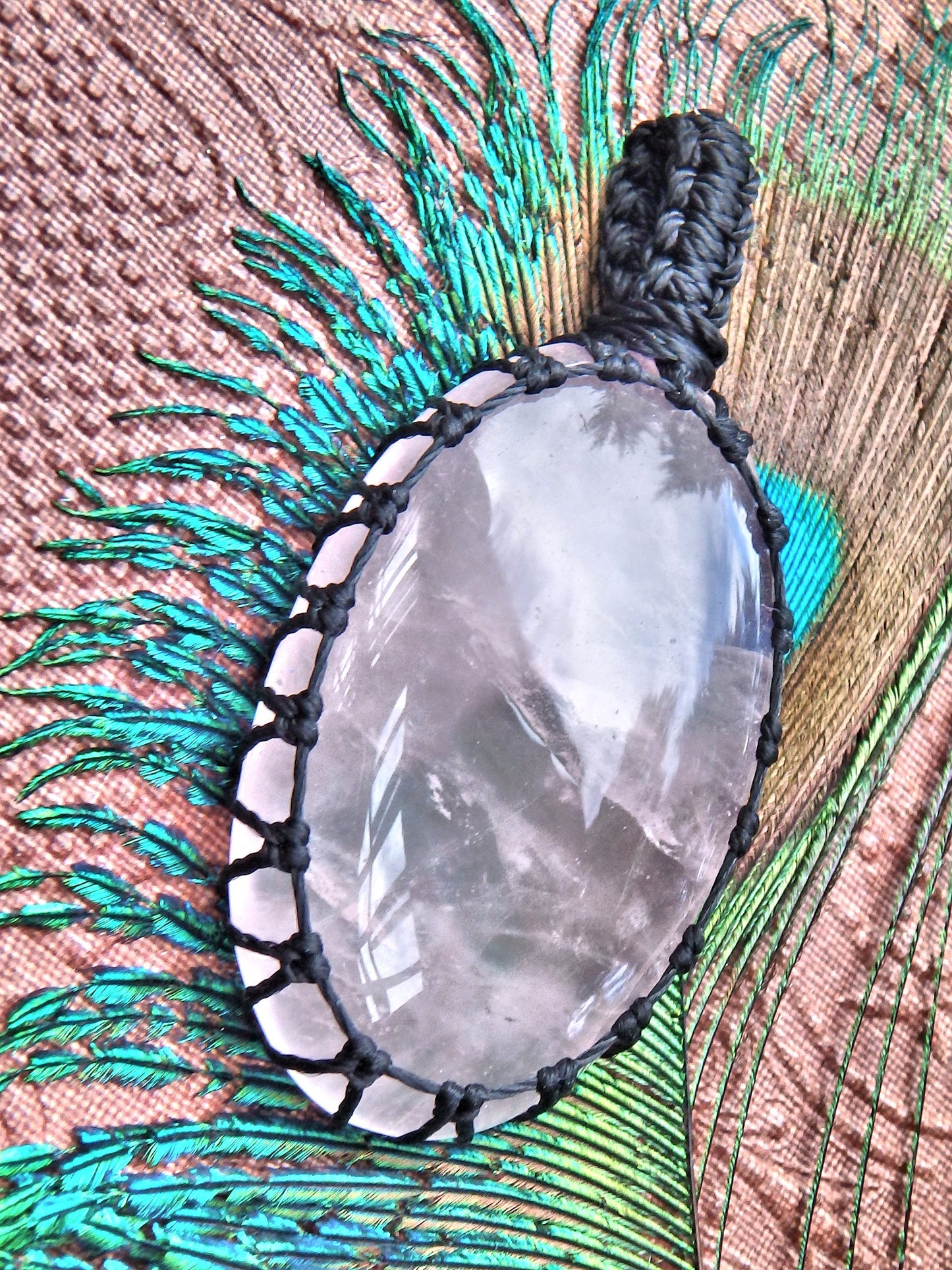 Optical Pink Rose Quartz  Macrame Wrapped Pendant - Metiz Tier Price