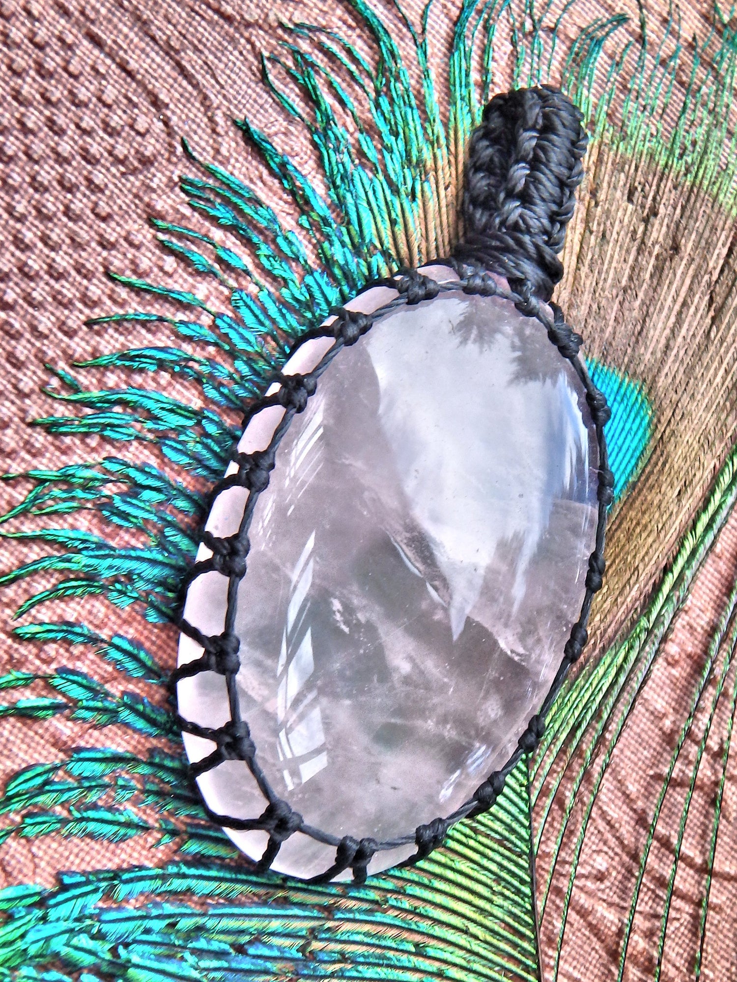 Optical Pink Rose Quartz  Macrame Wrapped Pendant - Metiz Tier Price