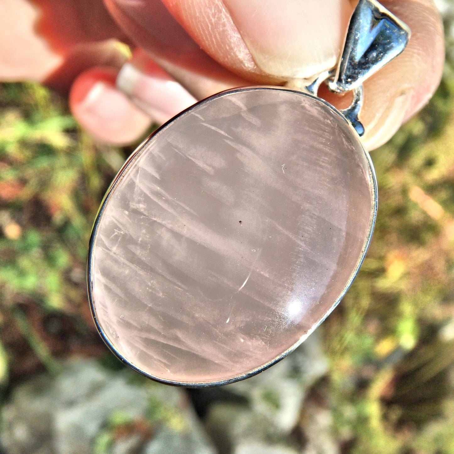 Heart Healing Optical Pink Rose Quartz  Pendant in Sterling Silver (Includes Silver Chain) - Earth Family Crystals