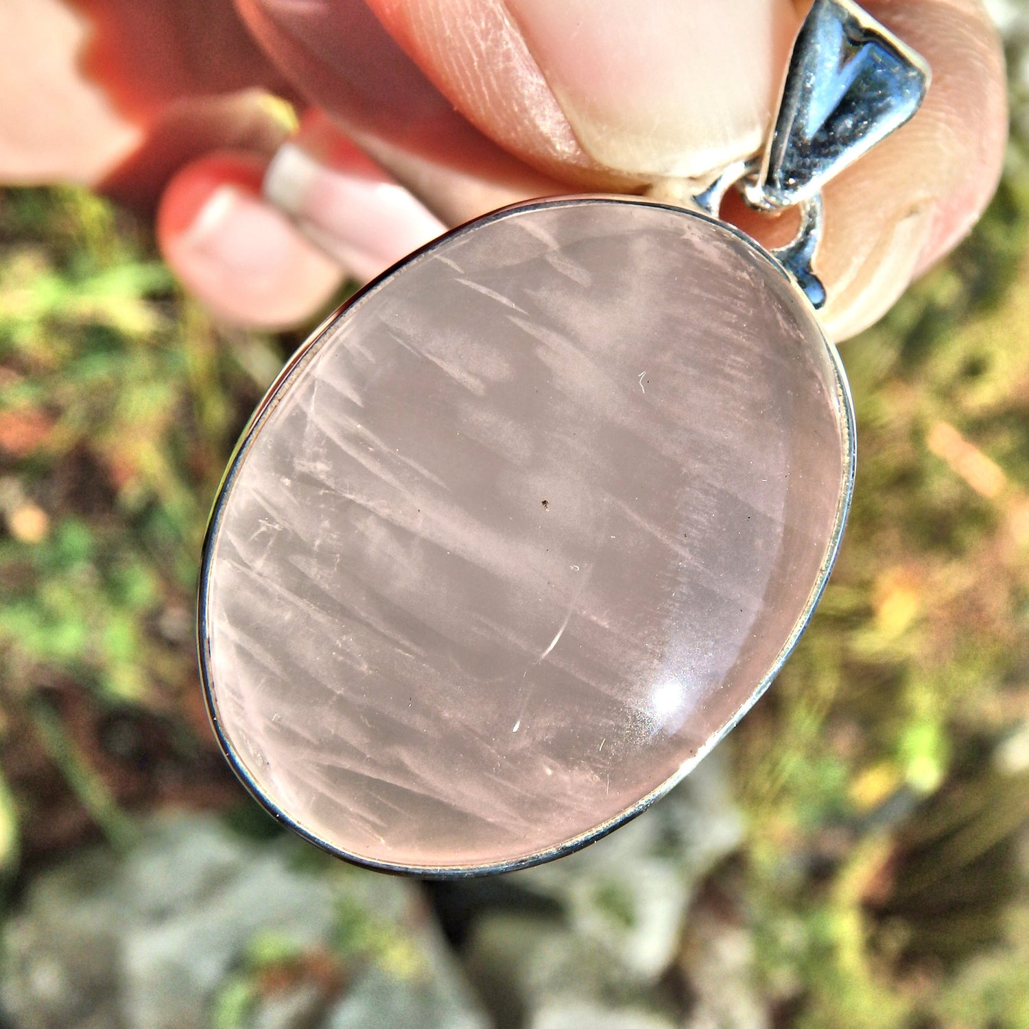 Heart Healing Optical Pink Rose Quartz  Pendant in Sterling Silver (Includes Silver Chain) - Earth Family Crystals