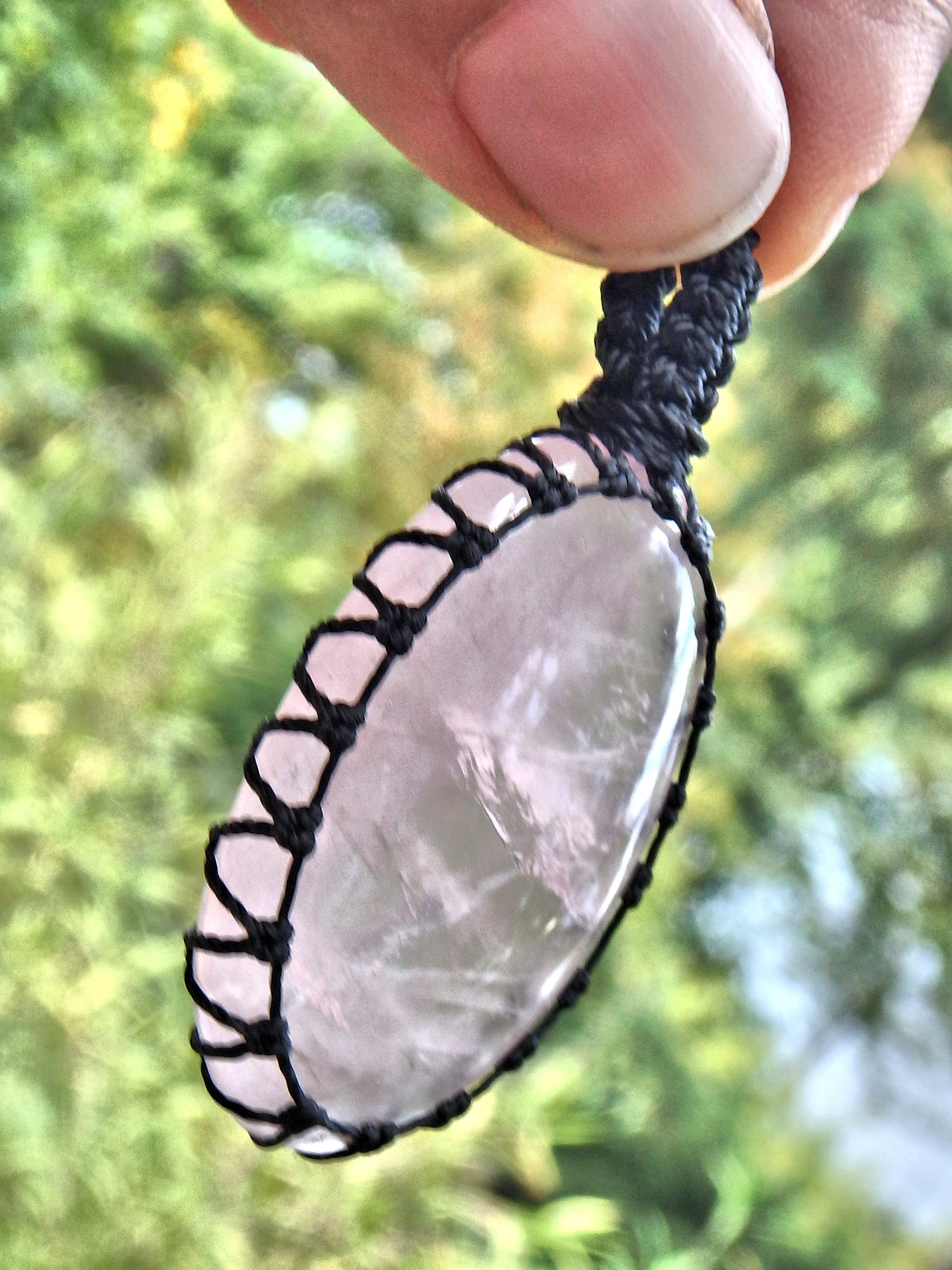 Optical Pink Rose Quartz  Macrame Wrapped Pendant - Metiz Tier Price