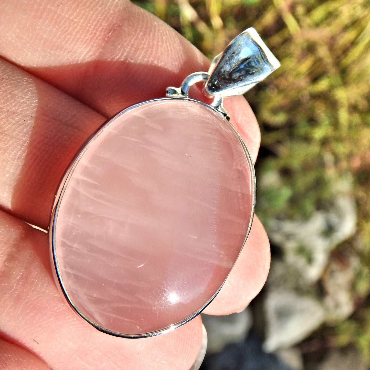 Heart Healing Optical Pink Rose Quartz  Pendant in Sterling Silver (Includes Silver Chain) - Earth Family Crystals
