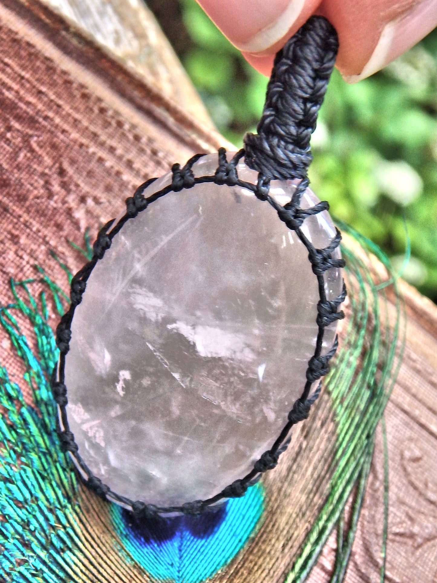 Optical Pink Rose Quartz  Macrame Wrapped Pendant - Metiz Tier Price