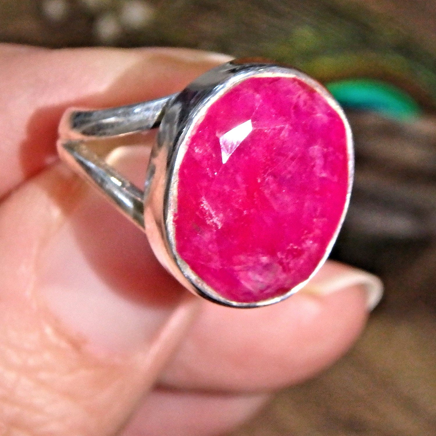  Deep Burgundy Faceted Ruby Gemstone Ring in Sterling Silver (Size 6)
