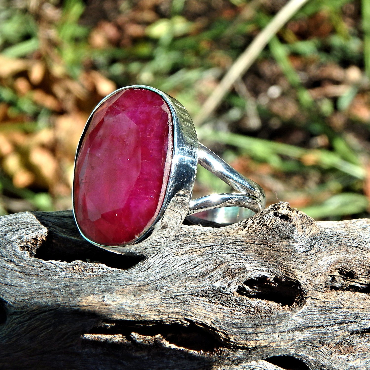 Lush Ruby Faceted Ring in Sterling Silver (Size 9) - Earth Family Crystals