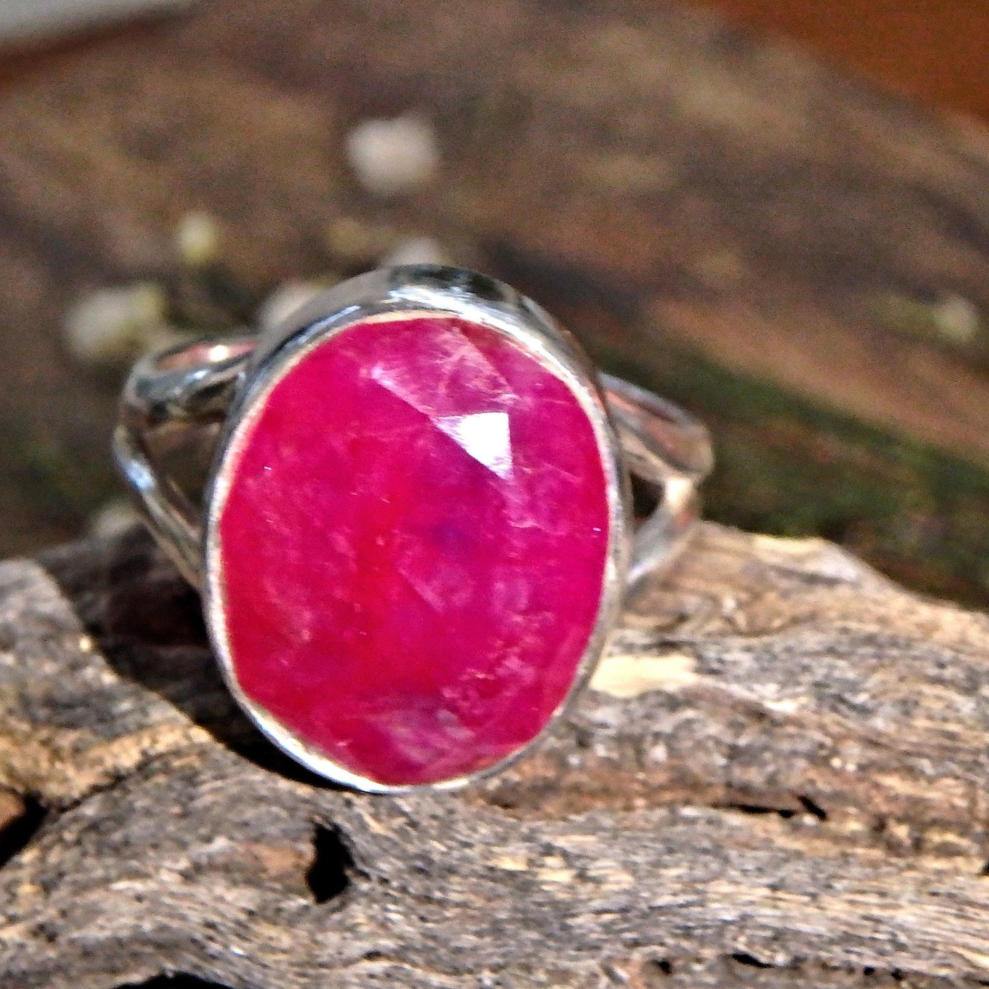  Deep Burgundy Faceted Ruby Gemstone Ring in Sterling Silver (Size 6)