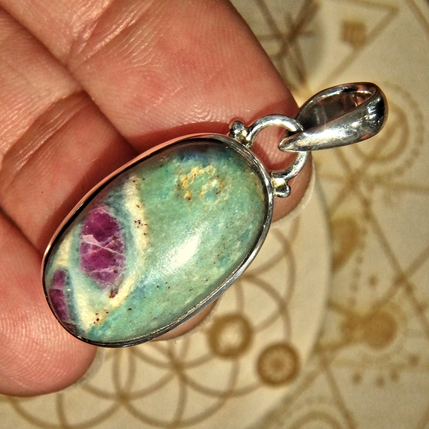 Mint Green & Burgundy Ruby Fuschite Sterling Silver Pendant (Includes Silver Chain)2 - Earth Family Crystals