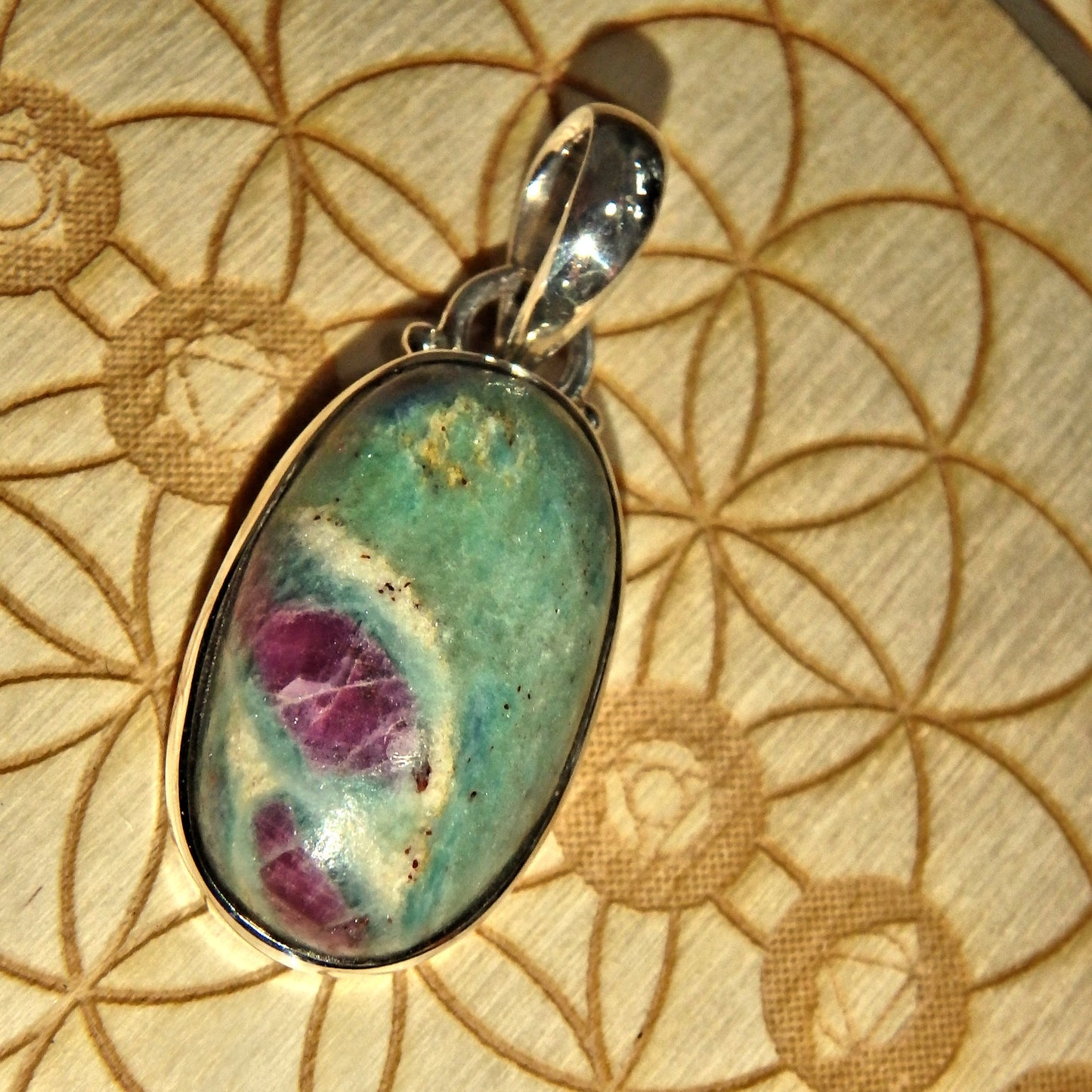 Mint Green & Burgundy Ruby Fuschite Sterling Silver Pendant (Includes Silver Chain)2 - Earth Family Crystals