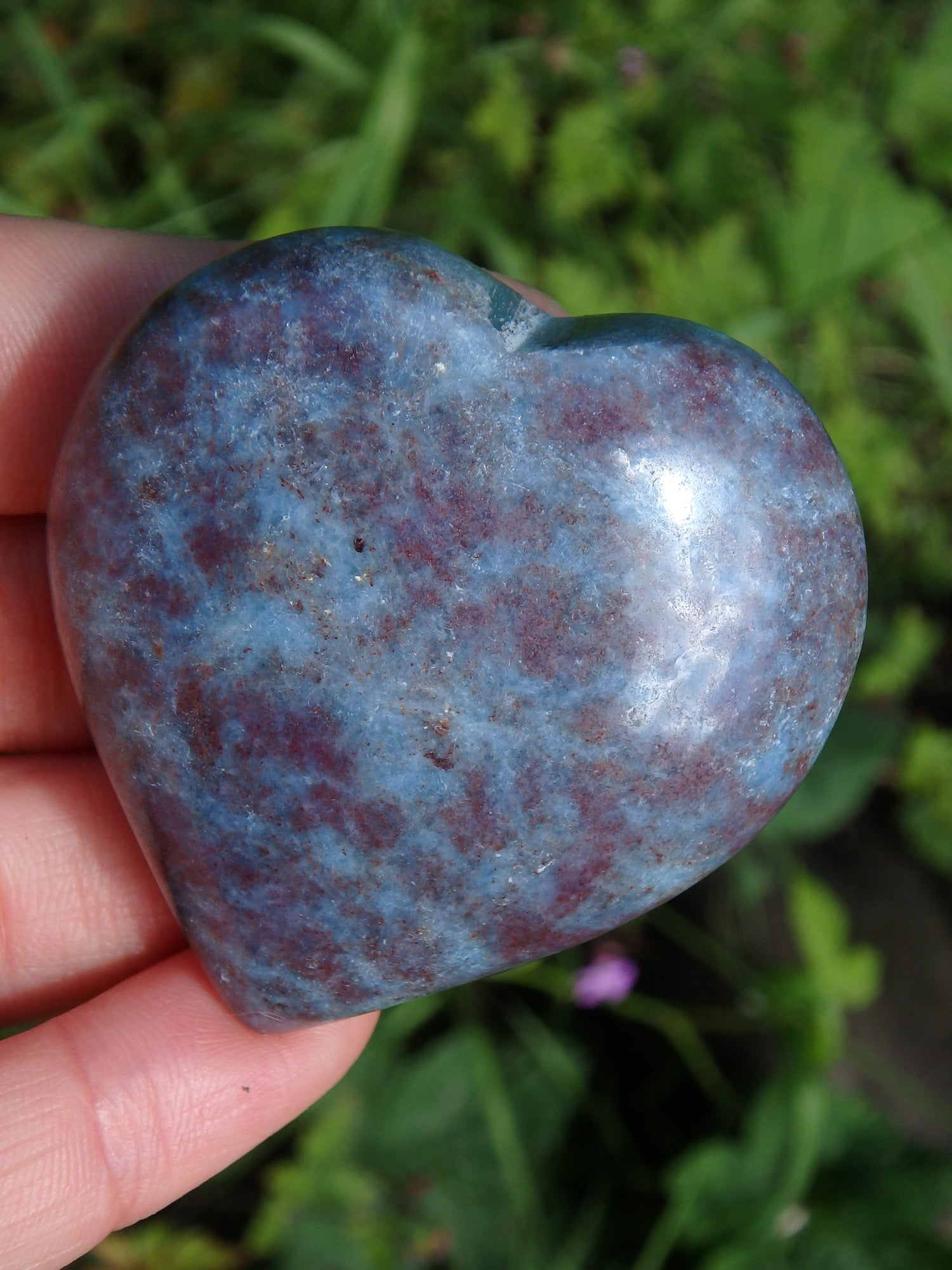 Hand Held Ruby Kyanite Heart Carving - Earth Family Crystals