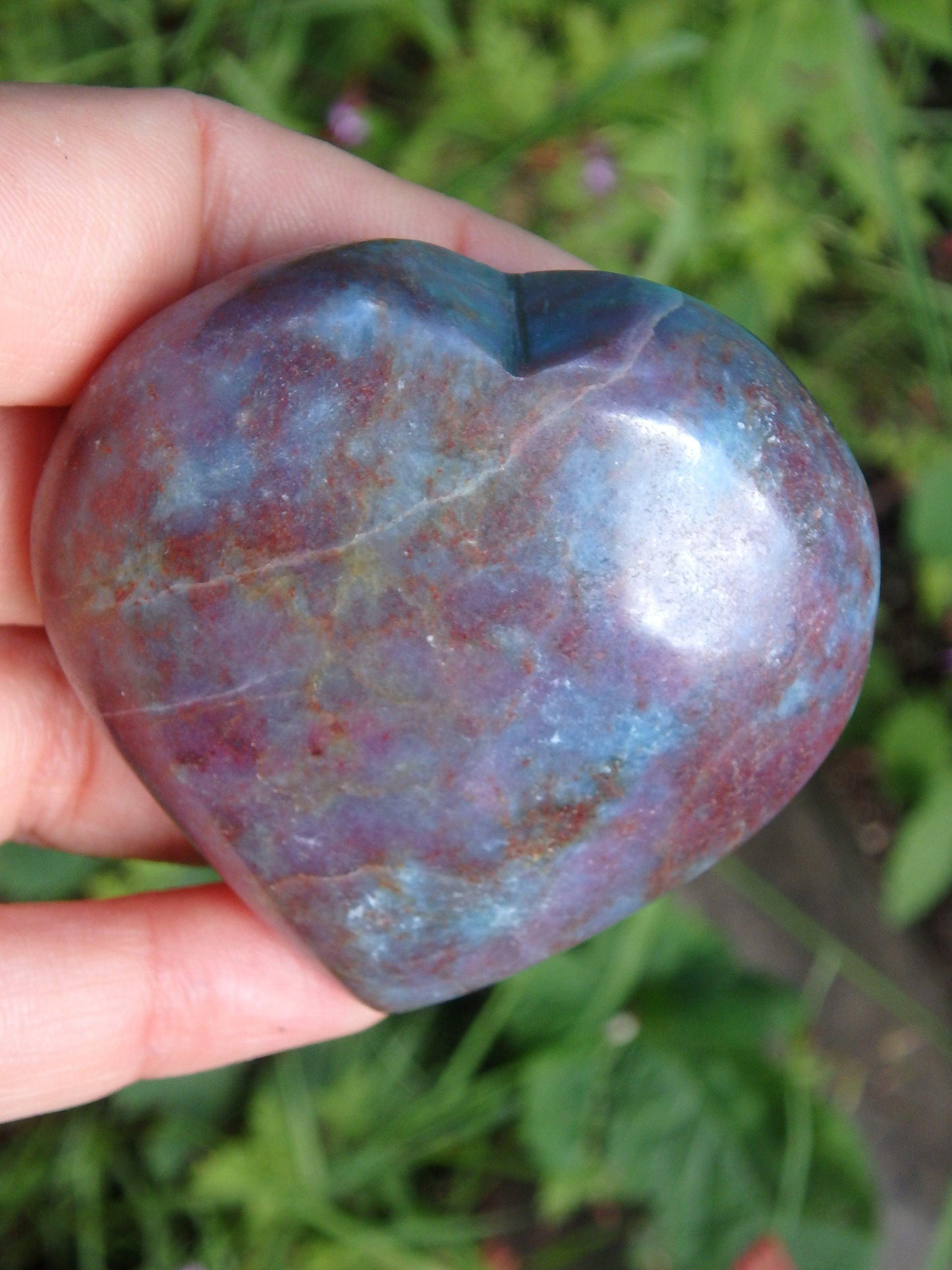  Creamy Blue & Burgundy Ruby Kyanite Combo Heart Carving