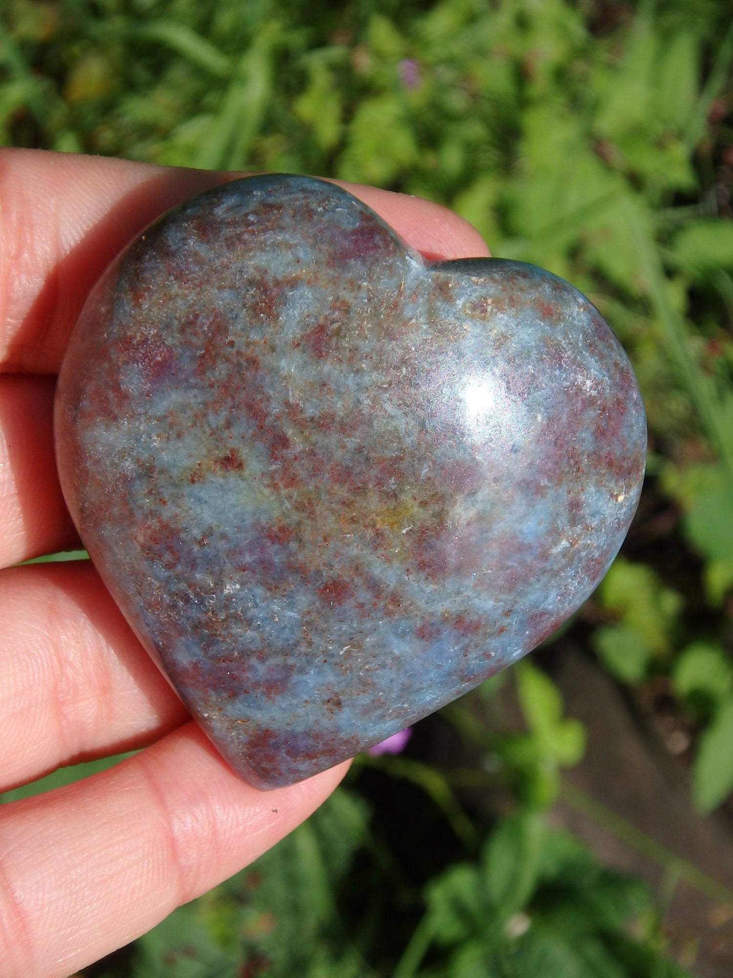 Hand Held Ruby Kyanite Heart Carving - Earth Family Crystals