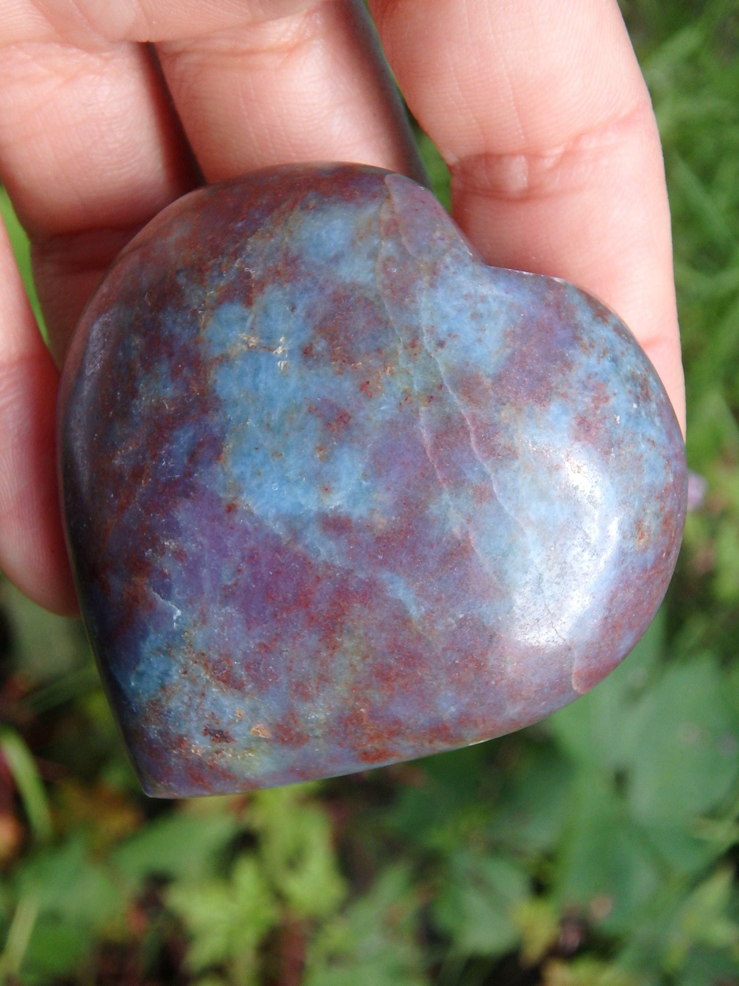  Creamy Blue & Burgundy Ruby Kyanite Combo Heart Carving