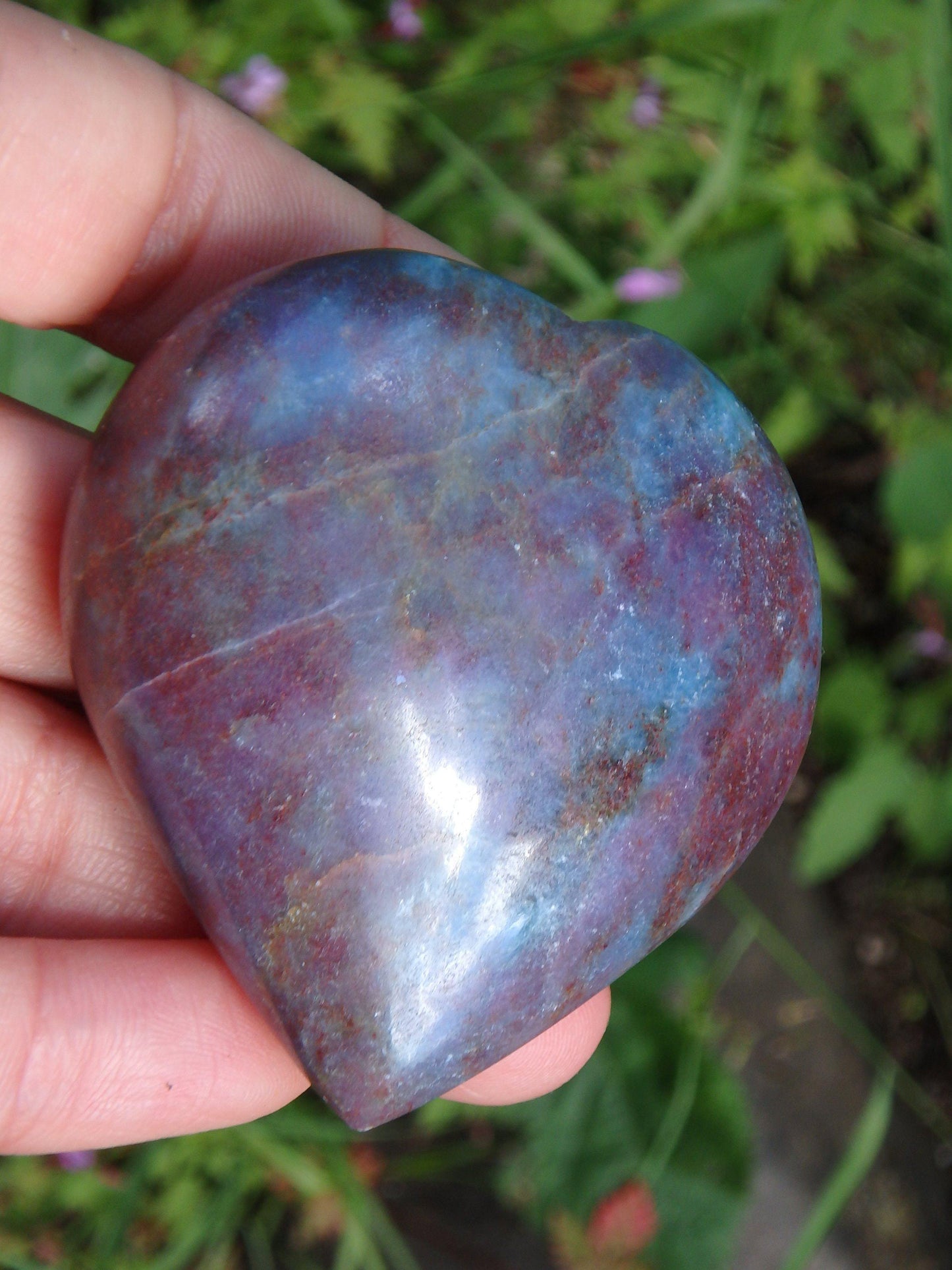  Creamy Blue & Burgundy Ruby Kyanite Combo Heart Carving