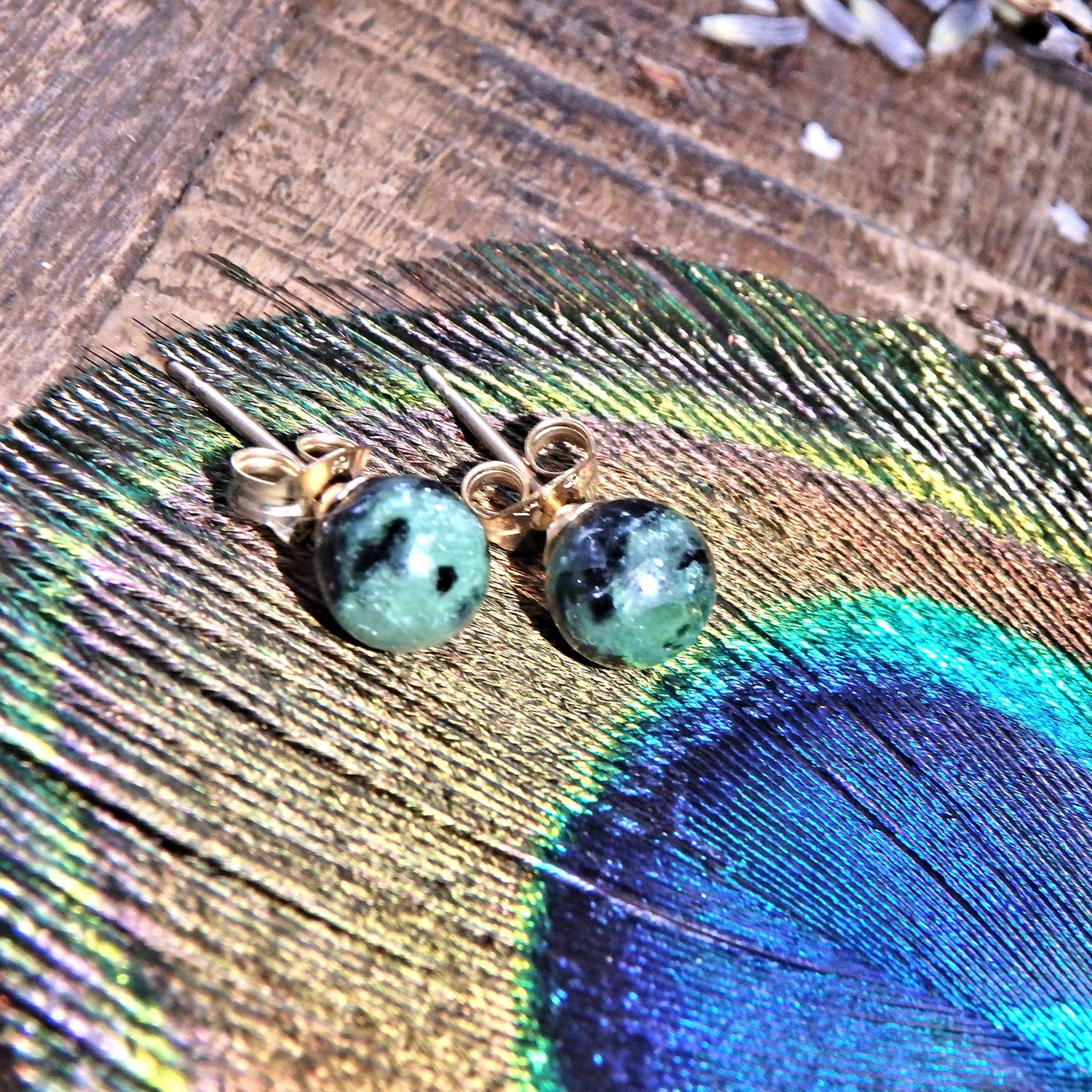  Dainty Ruby Zoisite Gold Fill Stud Earrings