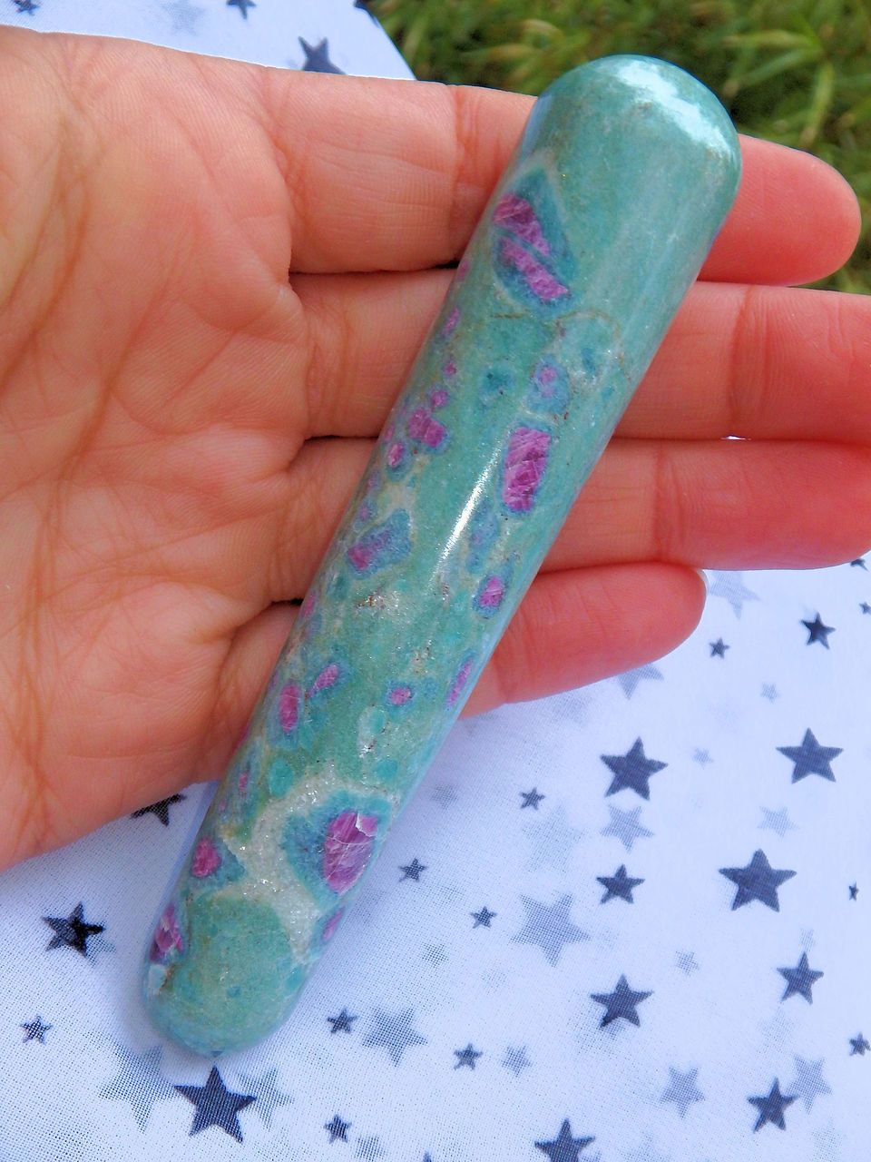 Mint Green & Lush Ruby Fuschite Wand Carving 2 - Earth Family Crystals