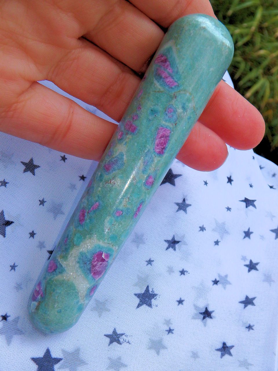 Mint Green & Lush Ruby Fuschite Wand Carving 2 - Earth Family Crystals