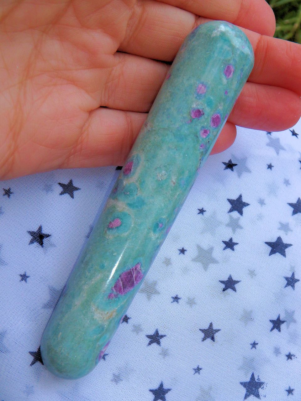 Mint Green & Lush Ruby Fuschite Wand Carving 2 - Earth Family Crystals