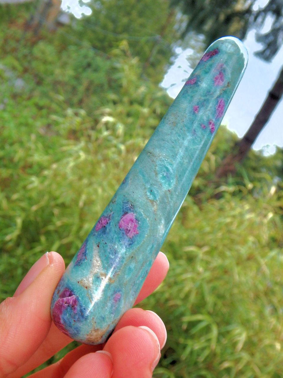 Mint Green & Lush Ruby Fuschite Wand Carving 1 - Earth Family Crystals