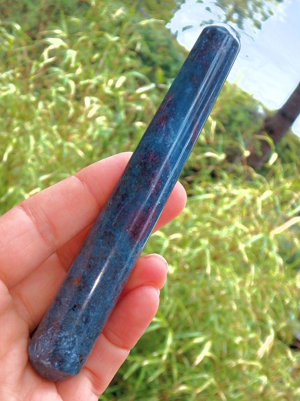  Beautiful Color Contrast Ruby Kyanite Wand Carving 1