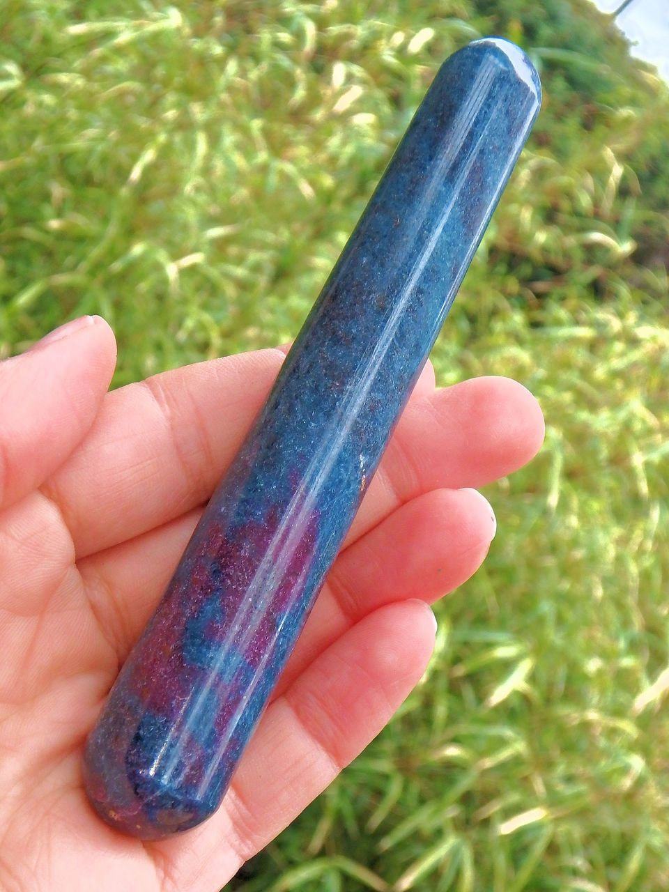  Beautiful Color Contrast Ruby Kyanite Wand Carving 2
