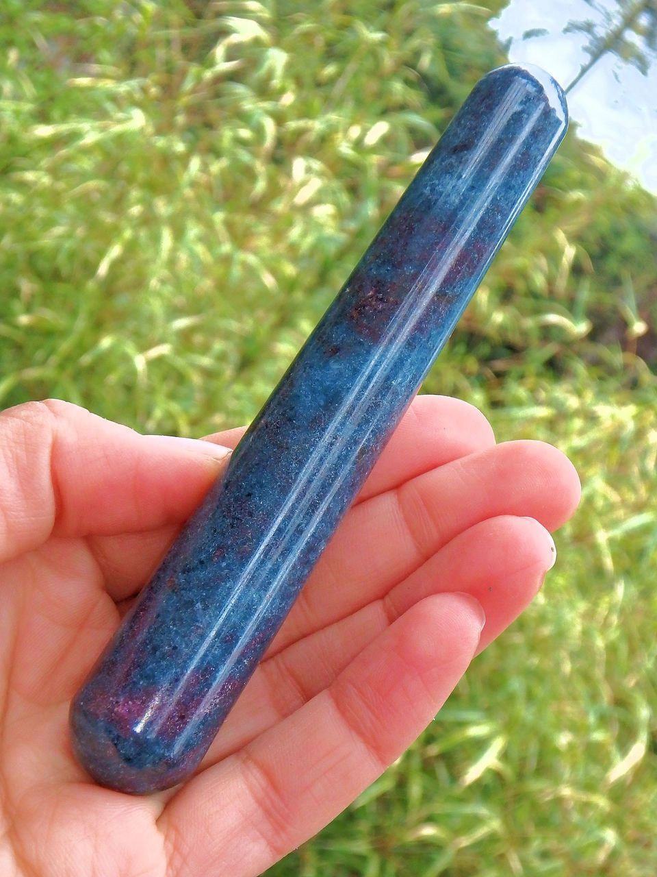  Beautiful Color Contrast Ruby Kyanite Wand Carving 2