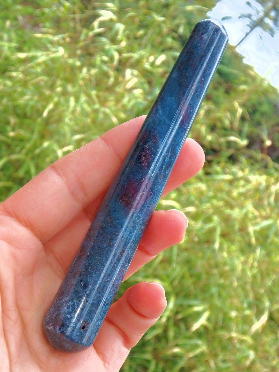 Beautiful Color Contrast Ruby Kyanite Wand Carving 1