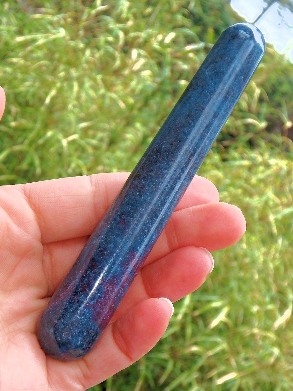  Beautiful Color Contrast Ruby Kyanite Wand Carving 2