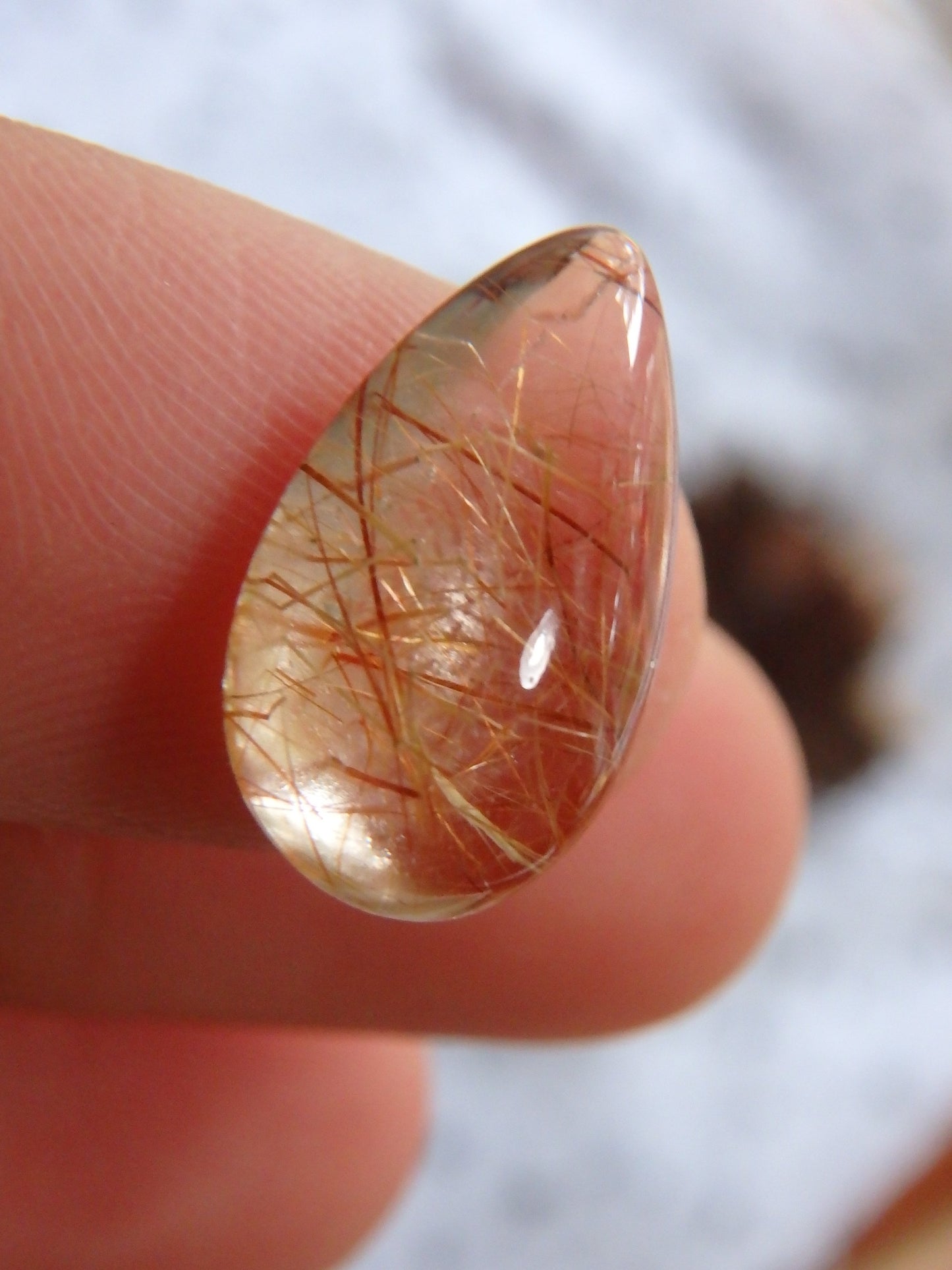 Rutilated Quartz Copper Threads Teardrop Cabochon~Ideal for Jewellery Making - Metiz Tier Price