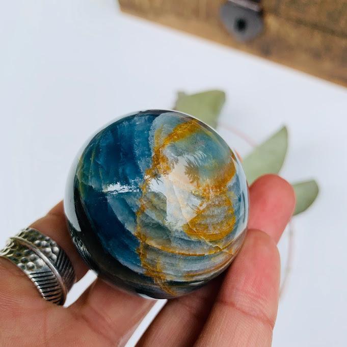  Amazing Patterns Lemurian Aquatine Blue Calcite Sphere from Argentina #3