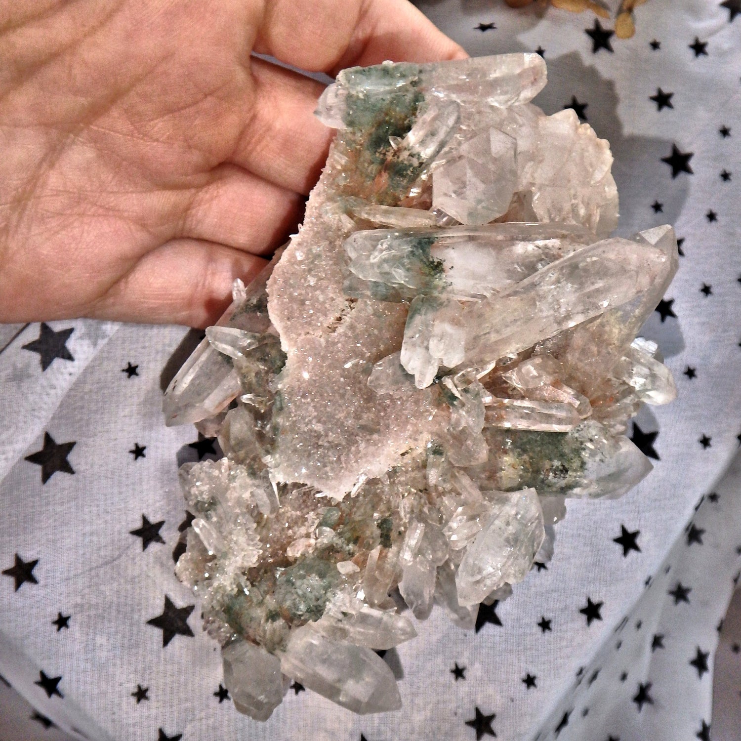 Fabulous Large Double Terminated Points Green & Pink Samadhi Himalayan Quartz Cluster - Earth Family Crystals