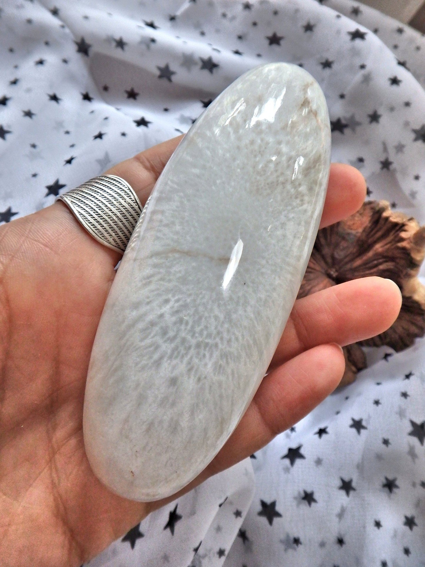  Blooming Flower Pattern Long Shiva Style Scolecite Specimen Carving