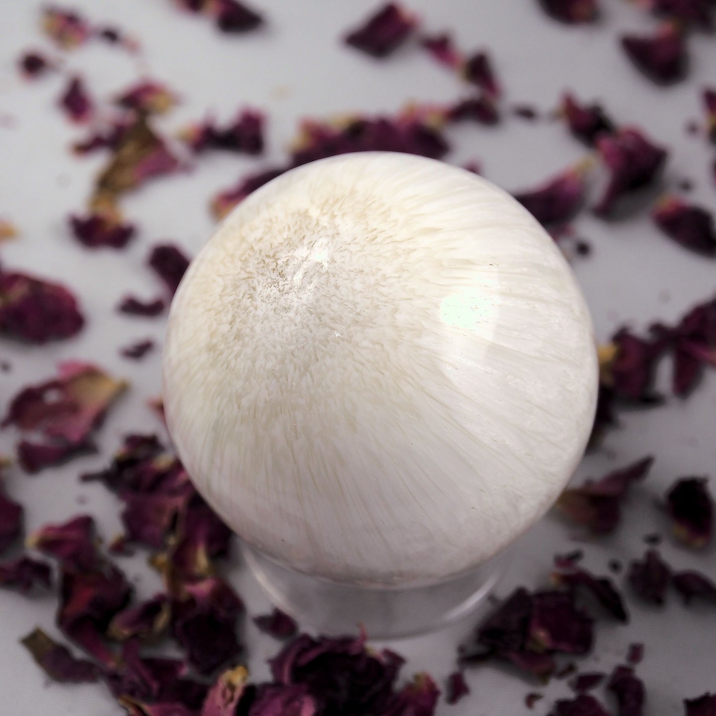 Gorgeous Flower Pattern & Sheen Scolecite Medium Sphere Carving - Earth Family Crystals