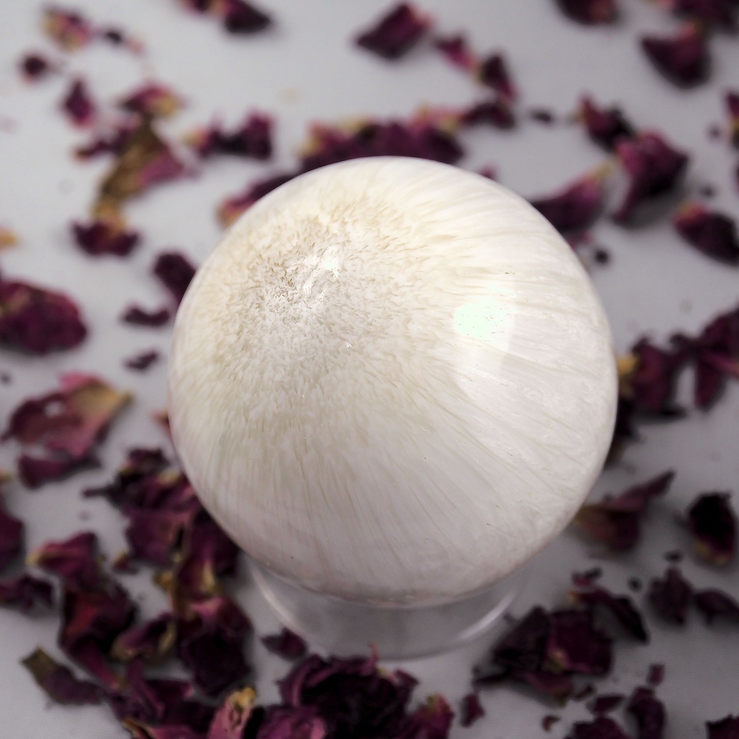 Gorgeous Flower Pattern & Sheen Scolecite Medium Sphere Carving - Earth Family Crystals