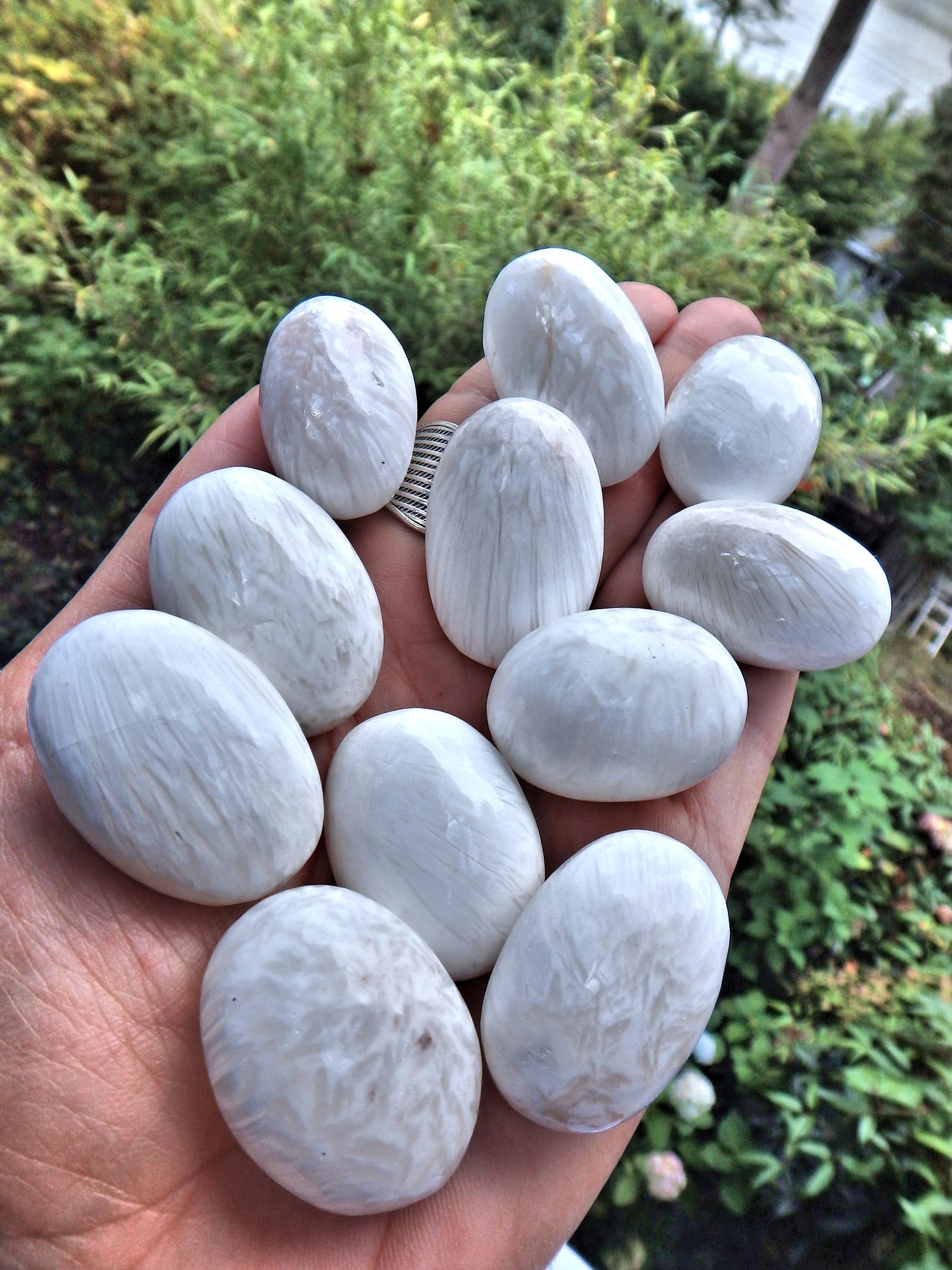 Set of 2 Silky White Scolecite Tumbled Pocket Stones - Metiz Tier Price
