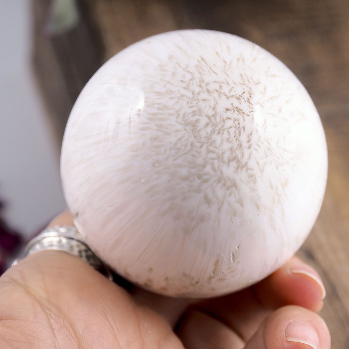 Gorgeous White Sheen Large Scolecite Sphere Carving - Earth Family Crystals