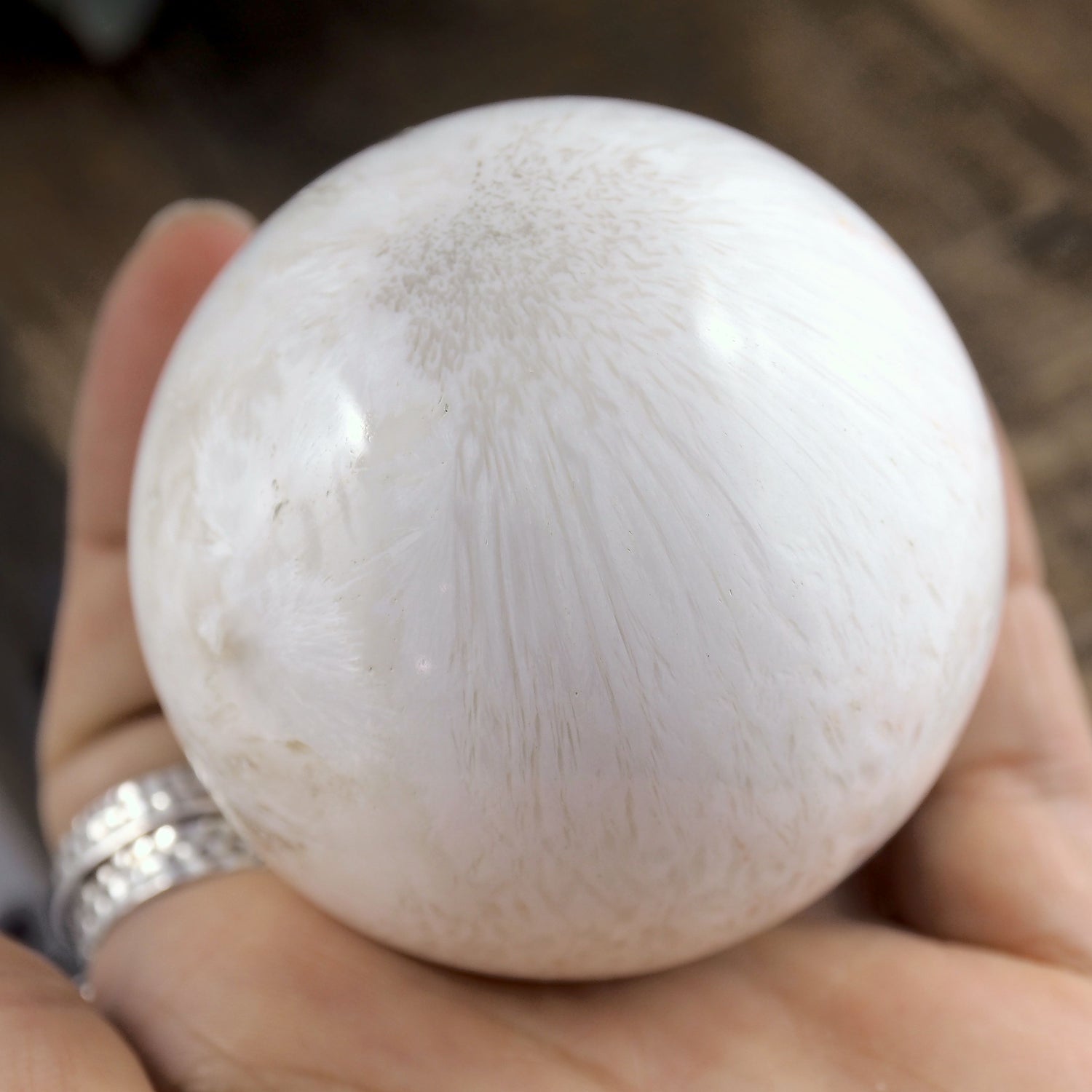 Gorgeous White Sheen Large Scolecite Sphere Carving - Earth Family Crystals