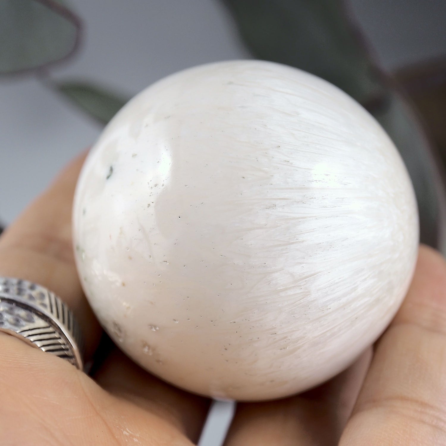 Gorgeous Flower Pattern & Sheen Scolecite Medium Sphere Carving - Earth Family Crystals
