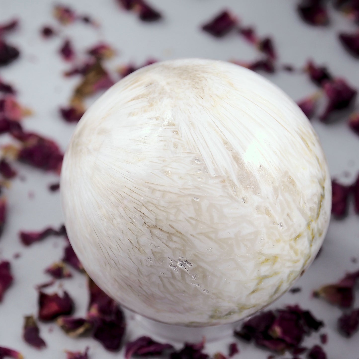 Gorgeous Double Flower Pattern Scolecite Large Sphere Carving - Earth Family Crystals