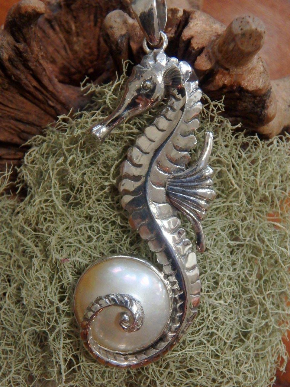Precious Seahorse & Pearl Pendant in Sterling Silver (Includes Silver Chain) - Earth Family Crystals