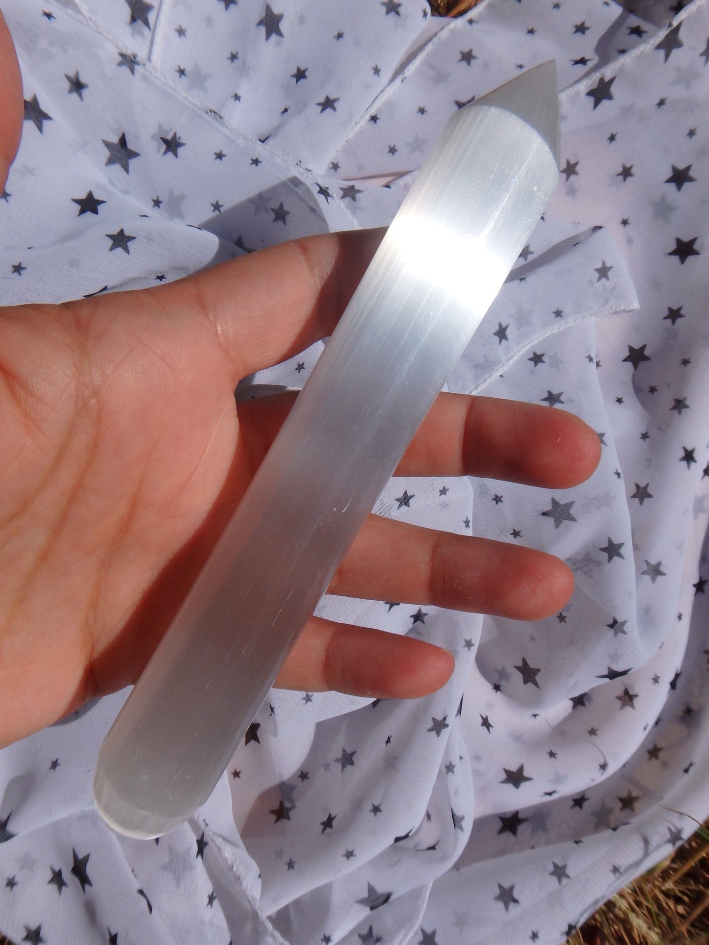 Long Optical White Sheen Selenite Wand - Earth Family Crystals