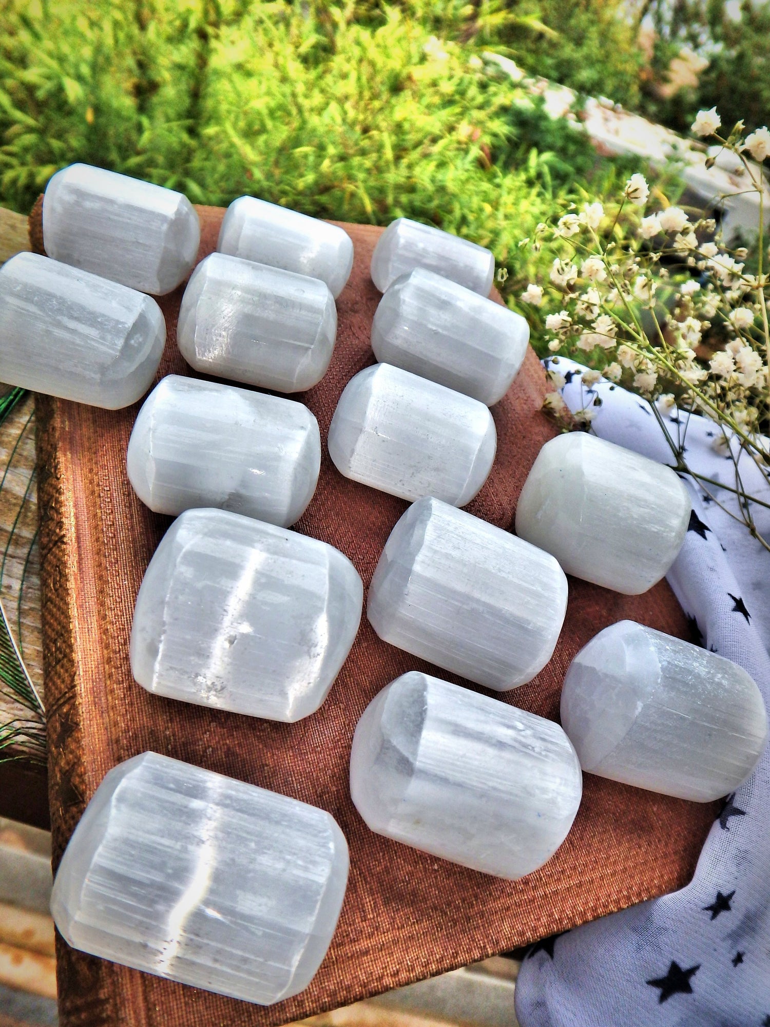 Set of 2 White Sheen Selenite Tumbled Pocket Stone - Metiz Tier Price