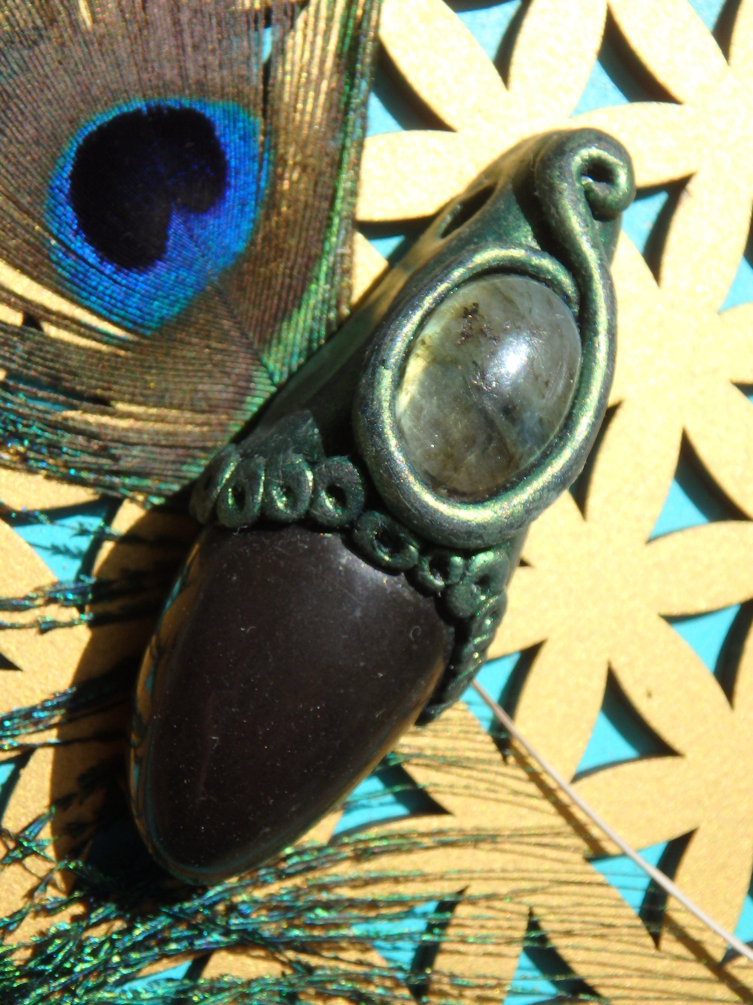  Brilliant Golden Labradorite & Master Shamanite Handmade Energy Pendant (On Adjustable Cotton Cord)