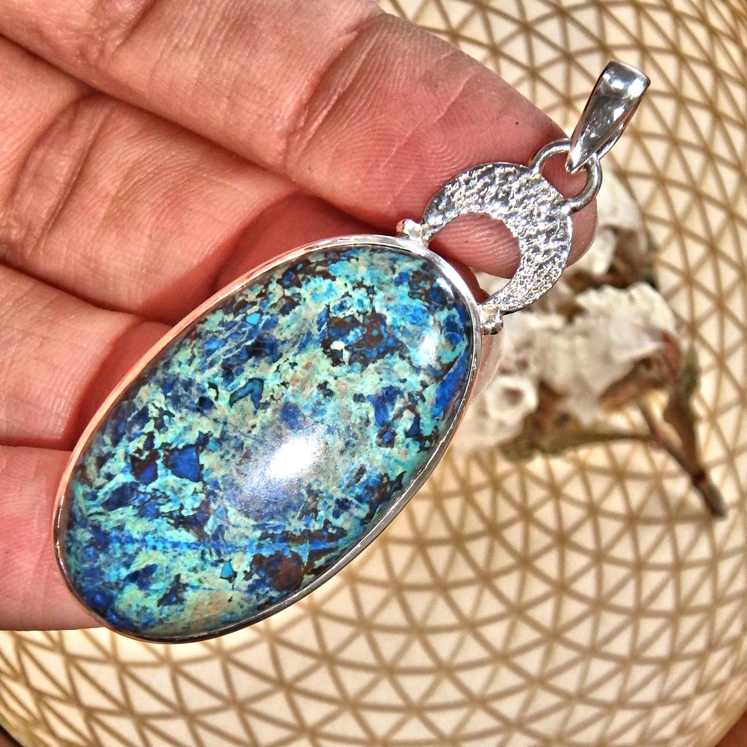 Gorgeous Marbled Colors Shattuckite  Pendant in Sterling Silver (Includes Silver Chain) - Earth Family Crystals