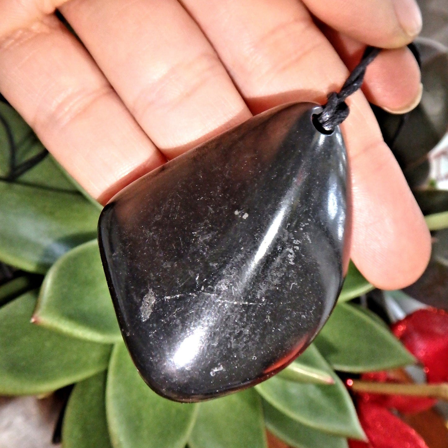  Chunky Polished Shungite EMF Protective Pendant on Cotton Cord 2