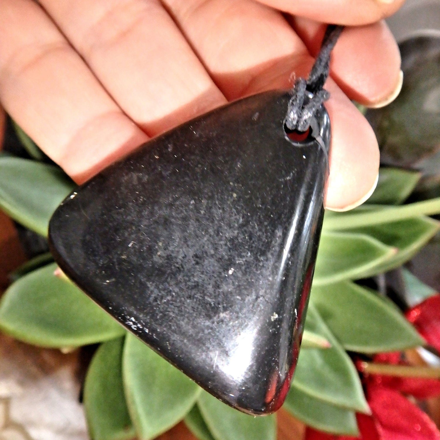  Chunky Polished Shungite EMF Protective Pendant on Cotton Cord 1