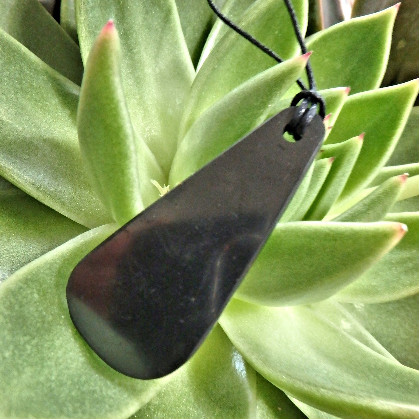 Healing Polished Shungite EMF Protective Pendant on Cotton Cord 1 - Earth Family Crystals