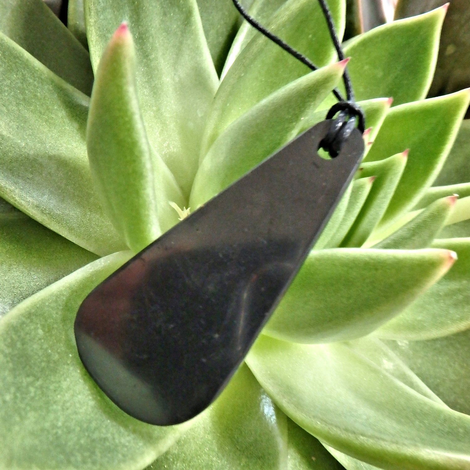 Healing Polished Shungite EMF Protective Pendant on Cotton Cord 1 - Earth Family Crystals